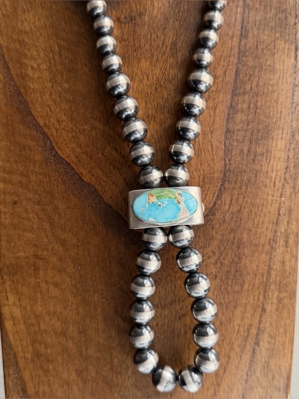 Sterling Silver Sonoran Gold Turquoise Pearls Bead Jackla Necklace 22 Inch